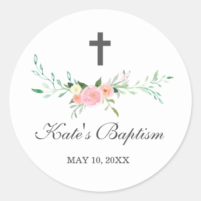 Adesivo Redondo Doce Floral Baptism Sticker (Frente)