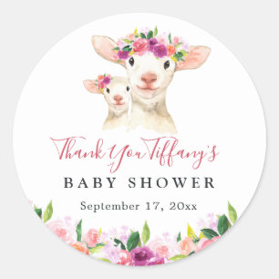 Adesivo Redondo Doce Floral Mamãe e Bebê Cordeiro Baby Shower