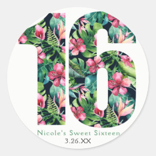 Adesivo Redondo Doce Floral Tropical 16 Havaiano Aniversário de 16