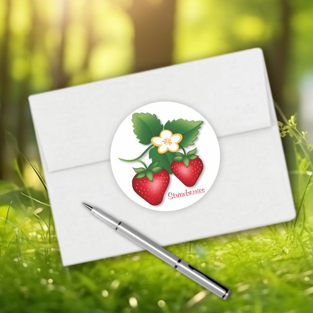 Adesivo Redondo Doce Fruta de Morango de Verão (Strawberry stickers for summer fun!)