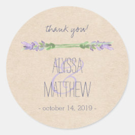 Adesivo Redondo Doce Lavanda Roxa no Casamento Kraft