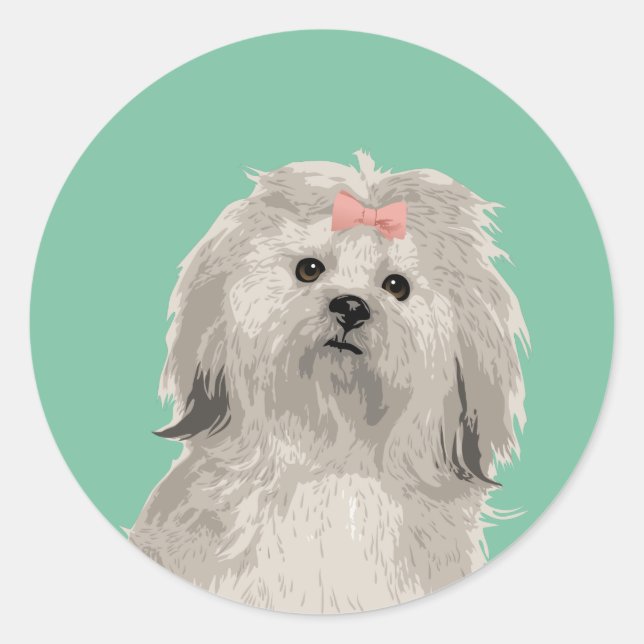 Adesivo Redondo Doce Lhasa Apso Sticker para Cachorros (Frente)