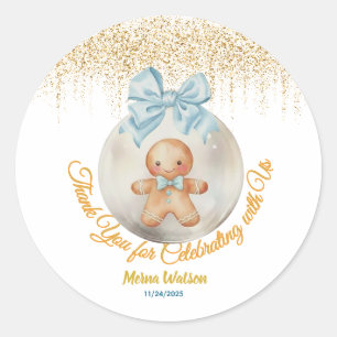 Adesivo Redondo Doce menino de gengibre azul enfeite de Natal