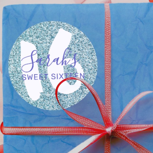 Adesivo Redondo Doce Moderno 16 Azul Espumante Aniversário (Criador carregado)