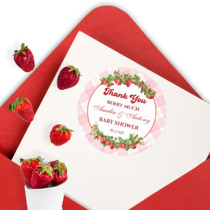 Adesivo Redondo Doce Morango Rosa Obrigado Baby Shower