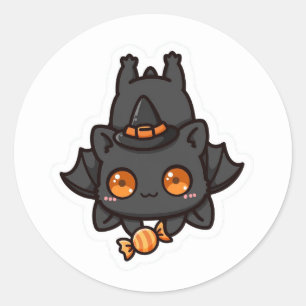 Adesivo Redondo Doce Morcego de Halloween Bruxa Doce