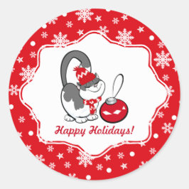 Adesivo Redondo Doce Natal de Gatinho