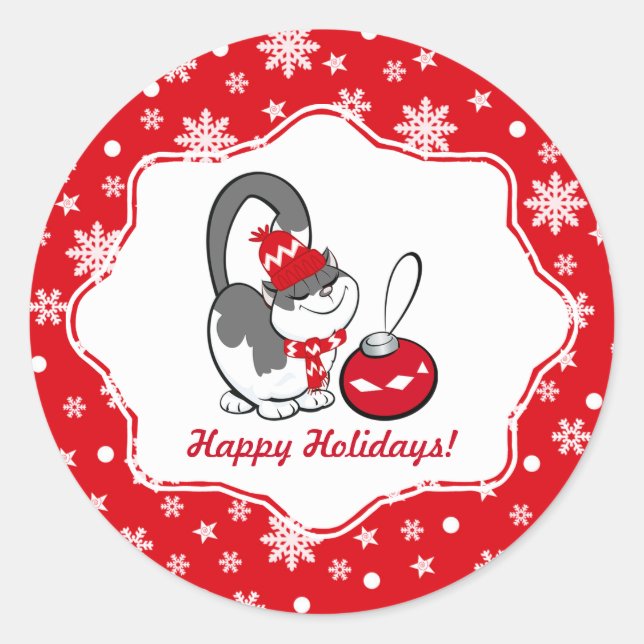 Adesivo Redondo Doce Natal de Gatinho (Frente)