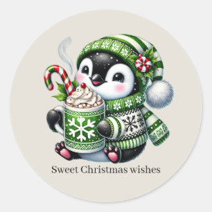 Adesivo Redondo doce natal deseja que o pinguim seja personalizado