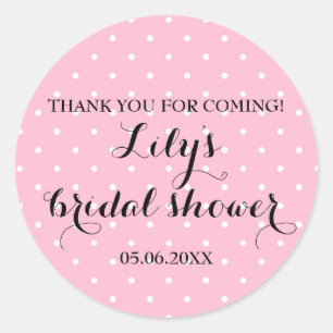Adesivo Redondo Doce Obrigado Chá de panela, pontos cor-de-rosa e 