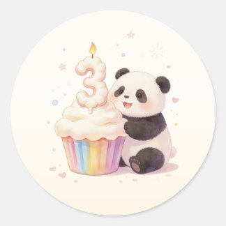 Adesivo Redondo Doce Panda de Pastel Bebê 3º Aniversário