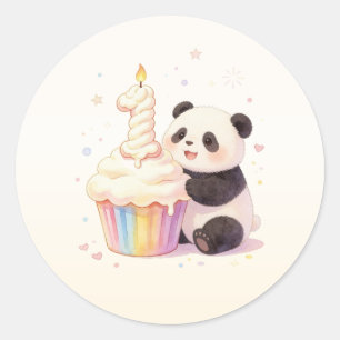 Adesivo Redondo Doce Panda de Pastel Bebê Aniversário de 1 Ano