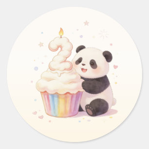 Adesivo Redondo Doce Panda de Pastel de Aniversário de 2 Anos