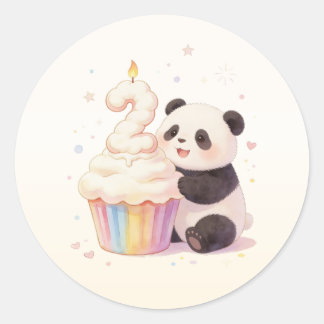 Adesivo Redondo Doce Panda de Pastel de Aniversário de 2 Anos