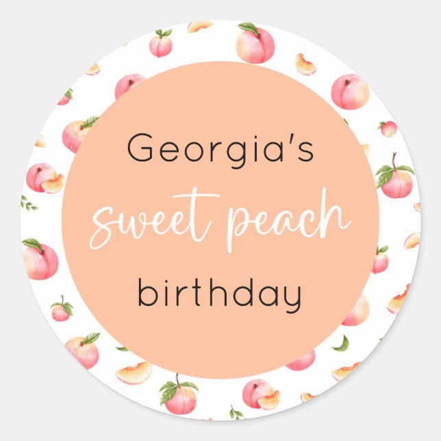 Adesivo Redondo Doce Peach Birthday (Frente)