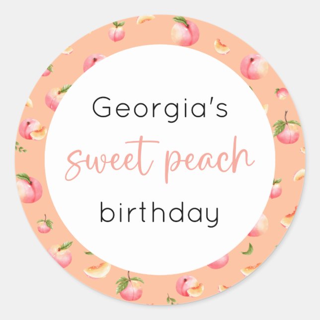 Adesivo Redondo Doce Peach Birthday (Frente)