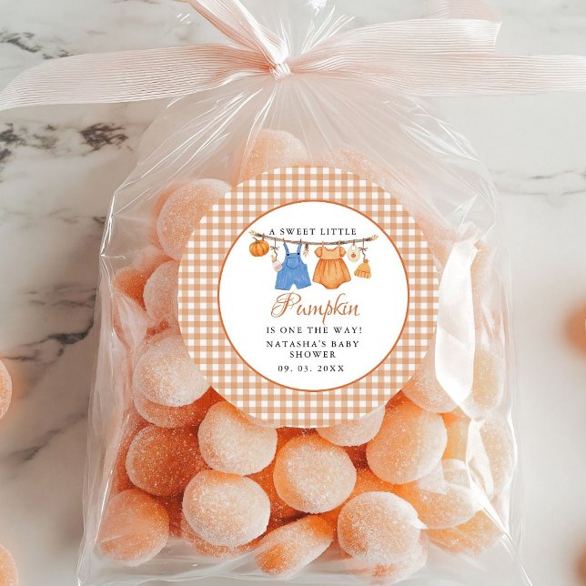 Adesivo Redondo Doce Pequeno chá de fraldas de Abóbora (Criador carregado)