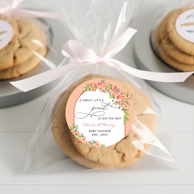 Adesivo Redondo Doce Pequeno Chá de fraldas de Pêssego (Criador carregado)