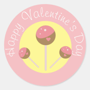 Adesivo Redondo Doce Pirulito de Bolo de São Valentim Rosa St Redo