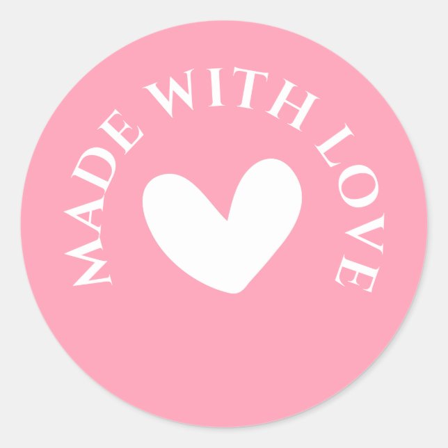 Adesivo Redondo Doce Rosa "Feito Com Amor" (Frente)