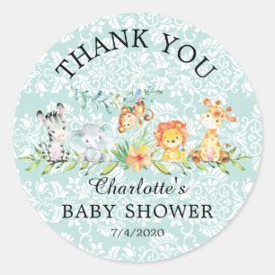 Adesivo Redondo Doce Safari Animal Obrigado Baby Favor Sticker