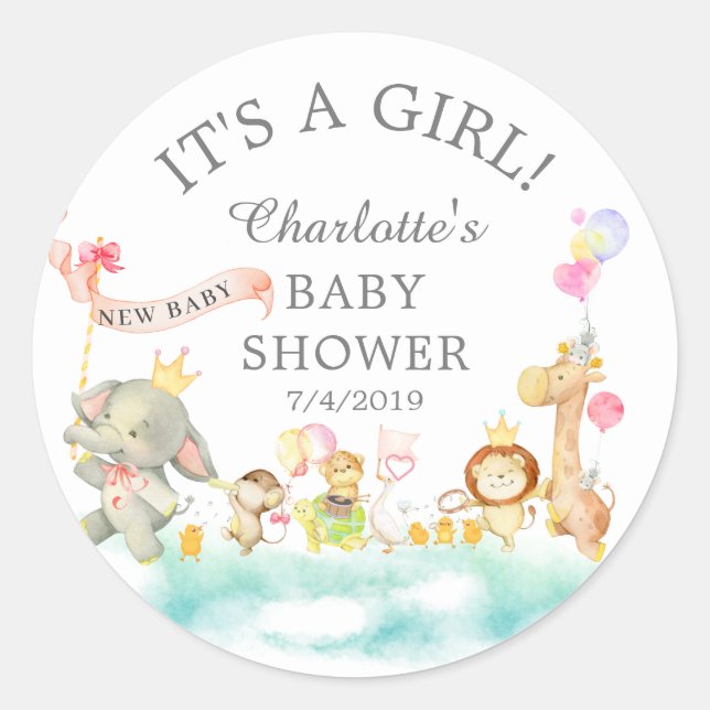 Adesivo Redondo Doce Safari Animal Parade Favor Sticker (Frente)