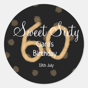 Adesivo Redondo Doce Sessenta adiciona nome data aniversário polka