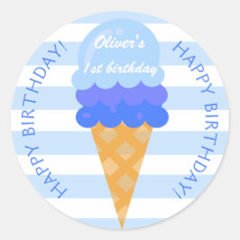 Adesivo Redondo Doce sorvete primeiro aniversario azul