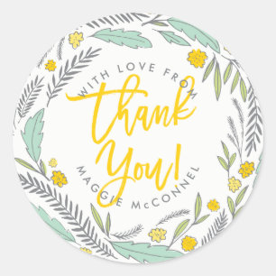 Adesivo Redondo Doce Sprigs Gênero Nervoso Bebê Obrigado Sticker