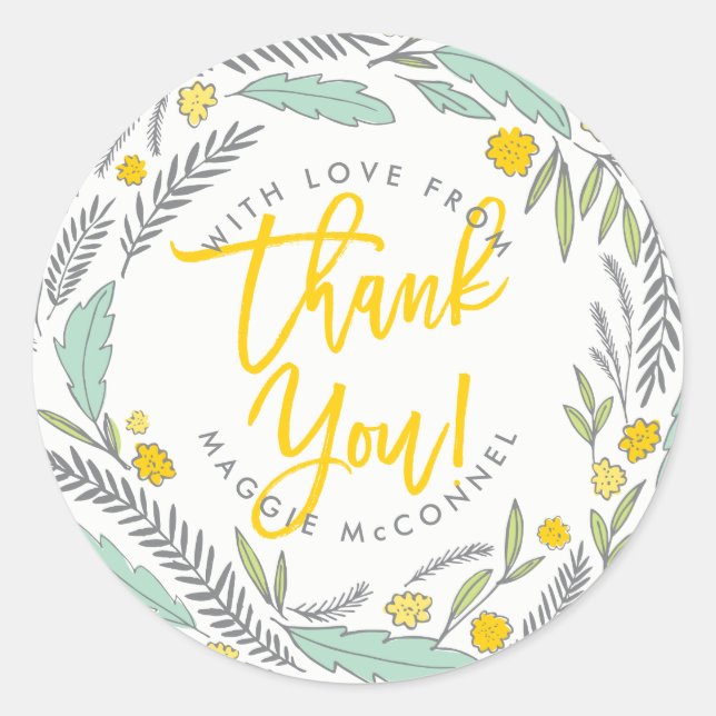 Adesivo Redondo Doce Sprigs Gênero Nervoso Bebê Obrigado Sticker (Frente)