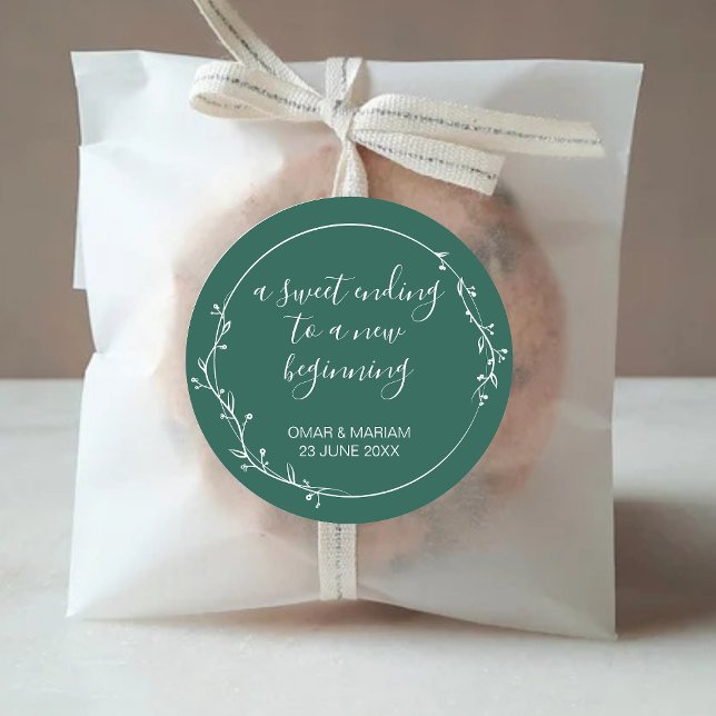 Adesivo Redondo Doce Termina Novo Começo Vivy Green Wedding Favor (Criador carregado)