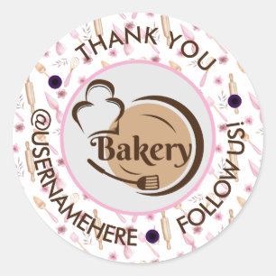 Adesivo Redondo Doces Cakes Bakery Watercolor Round Obrigado