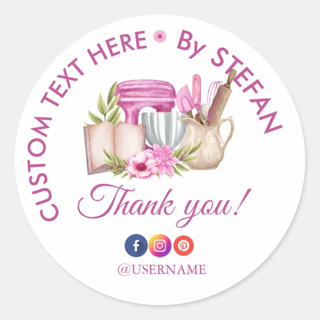 Adesivo Redondo Doces Cakes Bakery Watercolor Round Obrigado Stic (Frente)