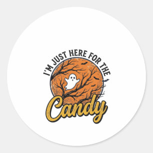 Adesivo Redondo Doces de Halloween Fantasma Design Vetorial Vintag