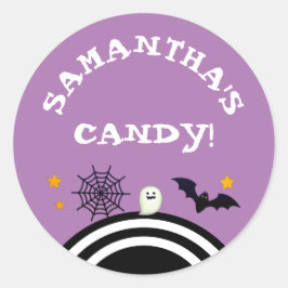 Adesivo Redondo Doces de Halloween Personalizados Lilás para Crian