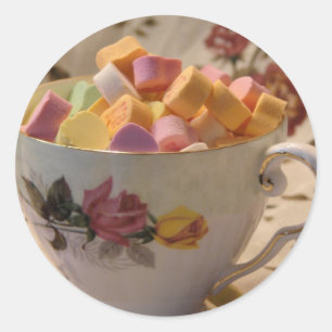 Adesivo Redondo Doces dos namorados e Teacup cor-de-rosa