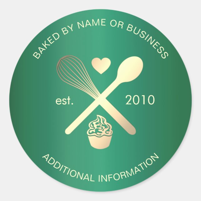 Adesivo Redondo Doces modernos de Cupcake de padeiro verde e Doura (Frente)