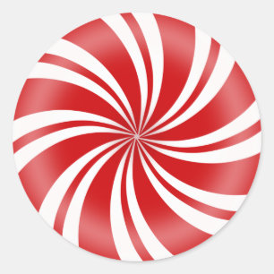 Adesivo Redondo Doces redondos de hortelã-pimenta, de cor vermelha