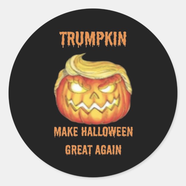 Adesivo Redondo Docinho, Trumpkin, Halloween Clássico (Frente)