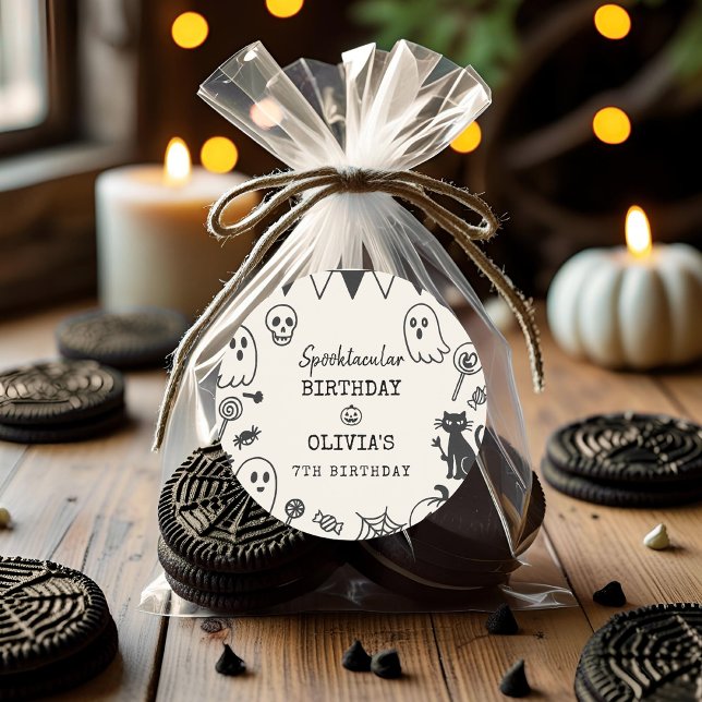 Adesivo Redondo Documento de Aniversário do Halloween Personalizad (Criador carregado)