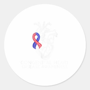 Adesivo Redondo Doença Cardíaca Congênito Com Fita Vermelha E Azul