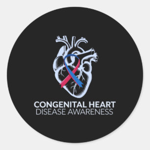 Adesivo Redondo Doença Cardíaca Congênito Com Fita Vermelha E Azul