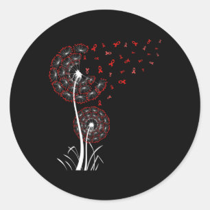 Adesivo Redondo Doença Cardíaca Dandelion Red Ribbon Cancer Sanguí