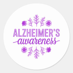 Adesivo Redondo Doença de Alzheimer Floral Roxa Conscientização