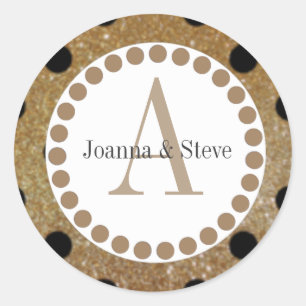 Adesivo Redondo Doentes do Moograma Dourados e Bolinhas Negros.