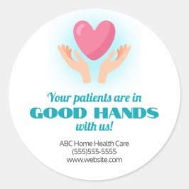 Adesivo Redondo Doentes em boas mãos Marketing médico