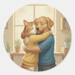 Adesivo Redondo Dog and Cat Hugging Classic Round Sticker