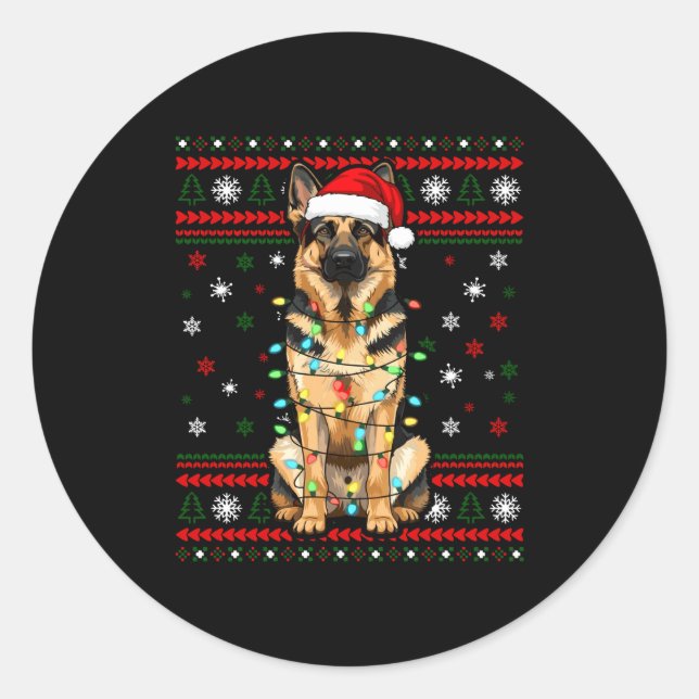 Adesivo Redondo Dog Christmas, German Shepherd Christmas Lights Ug (Frente)