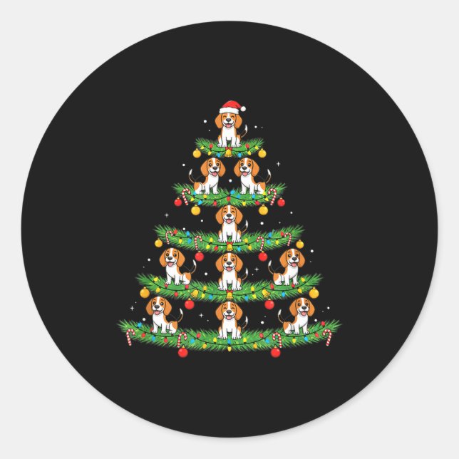 Adesivo Redondo Dog Christmas Tree, Beagle Puppy Holiday Design Fo (Frente)