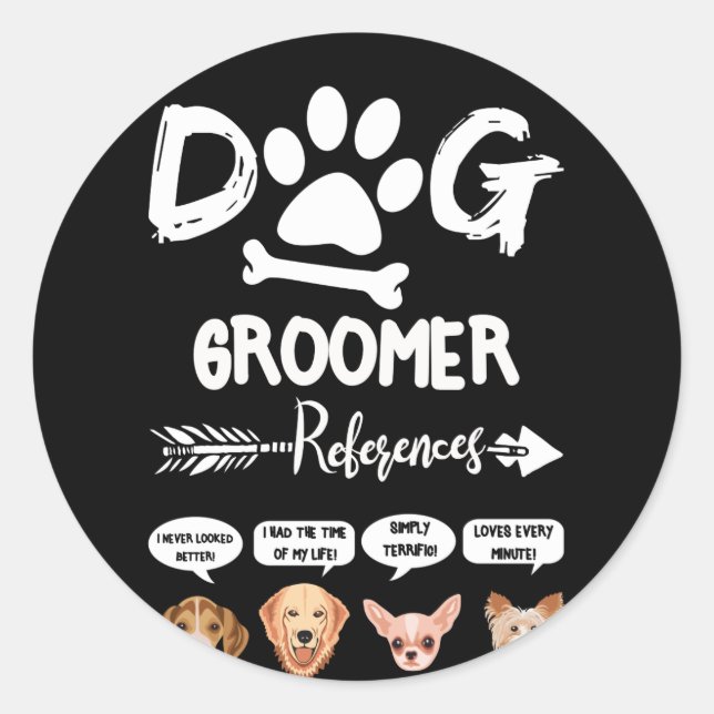 Adesivo Redondo Dog Groomer Gift References Grooming Dog Salon Spa (Frente)